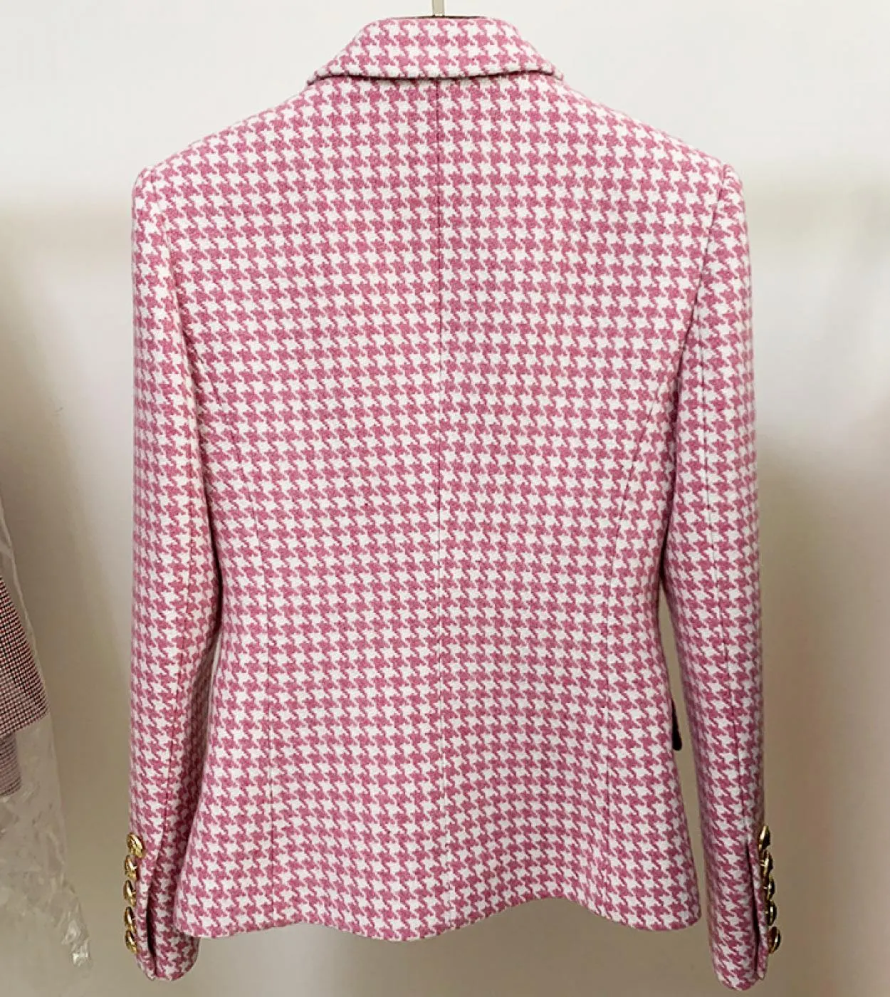 Giacca da donna scozzese rosa Nuovo doppio petto con bottoni pied de poule Blazer da donna a maniche lunghe Cappotto di alta qua