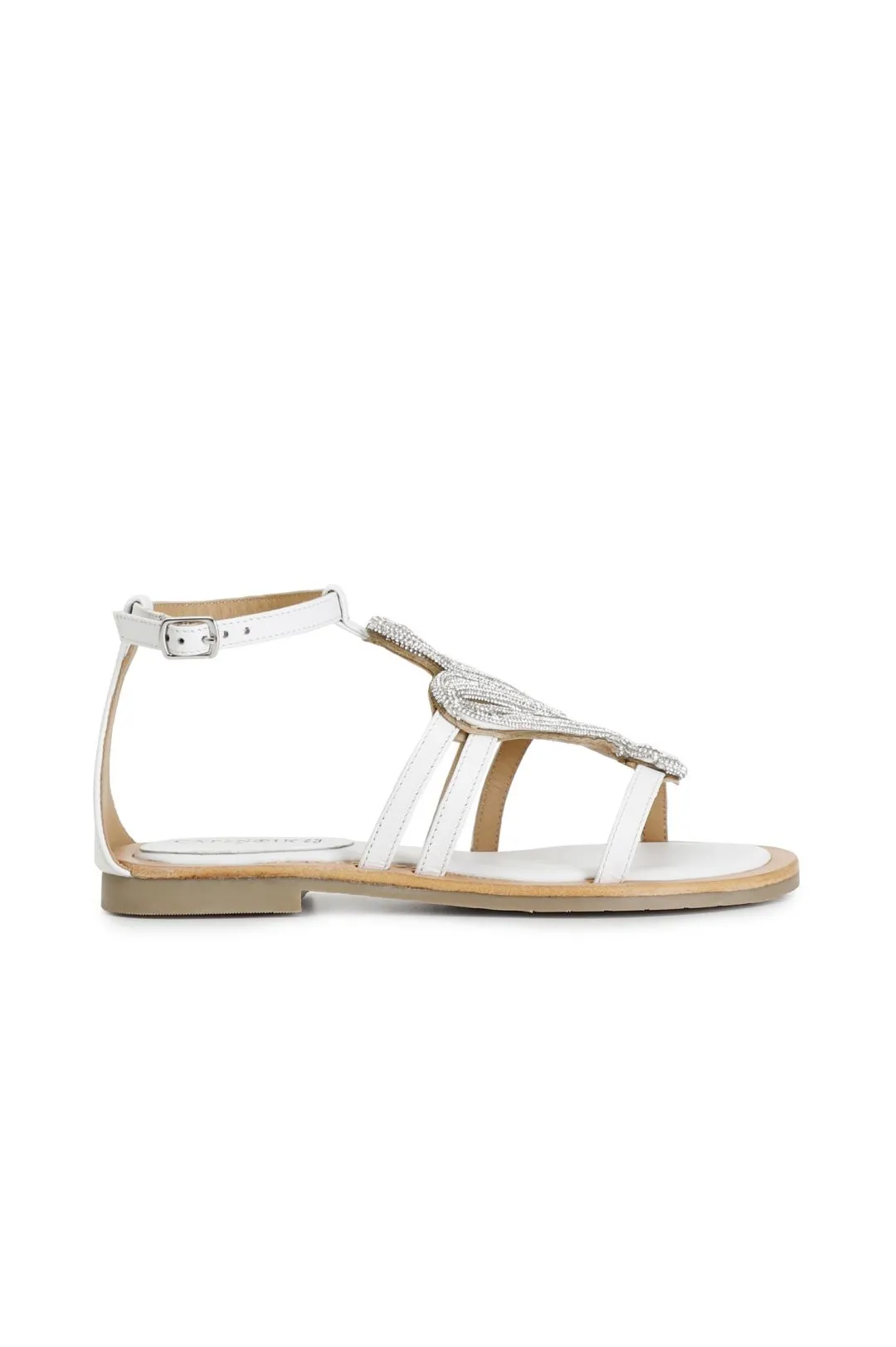 sandali in nappa con decorazione strass bianco
