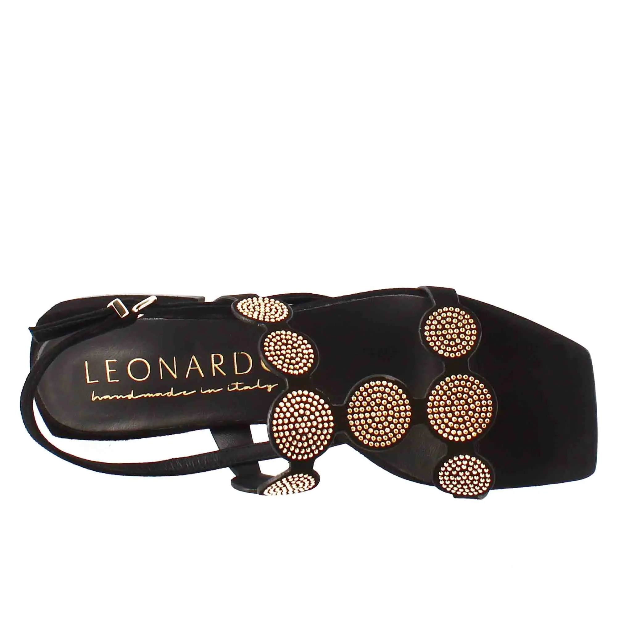 Sandalo da donna a forma squadrata in pelle scamosciata nero con glitter